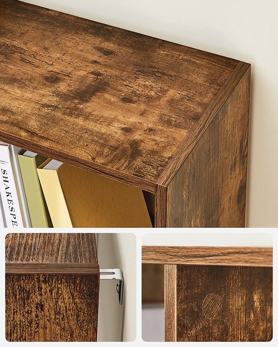 Boekenkast, vakkenkast industrieel, vitrine voor woonkamer, Boekenrek slaapkamer, kinderkamer en kantoor, 97,5 x 100 x 30 cm (L x B x H), vintage, donkerbruine