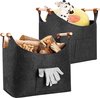 2 stuks haardhoutmand met opbergtas, optional large houten mand voor haardhout, brandhoutrek met versterkte houten handgreep, vilten zakken, shopper voor haardhout, brandhout, 45 x 32 x 40 cm, grijs