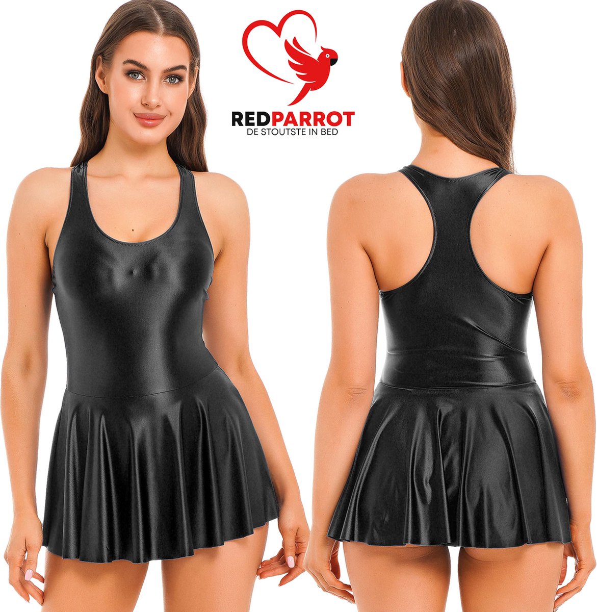 Goedkoopste Erotische satijnen jurk Premium | Jurkje voor Dames | Zwart Lingerie | Mini | Vrouwen | Sexy en uitdagend | Erotisch | Bodycon | Sierlijke zwarte onderzijde | Nylon