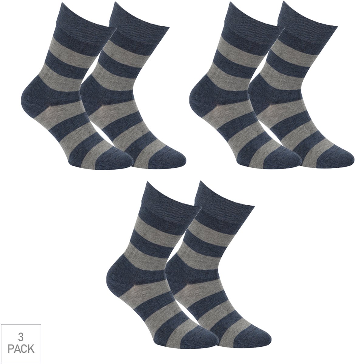 Boru Bamboo - 3-Pack - Gestreepte Sokken - Bamboe - Antibacterieel - Heren / Dames - jeans - 39-42 - 2326