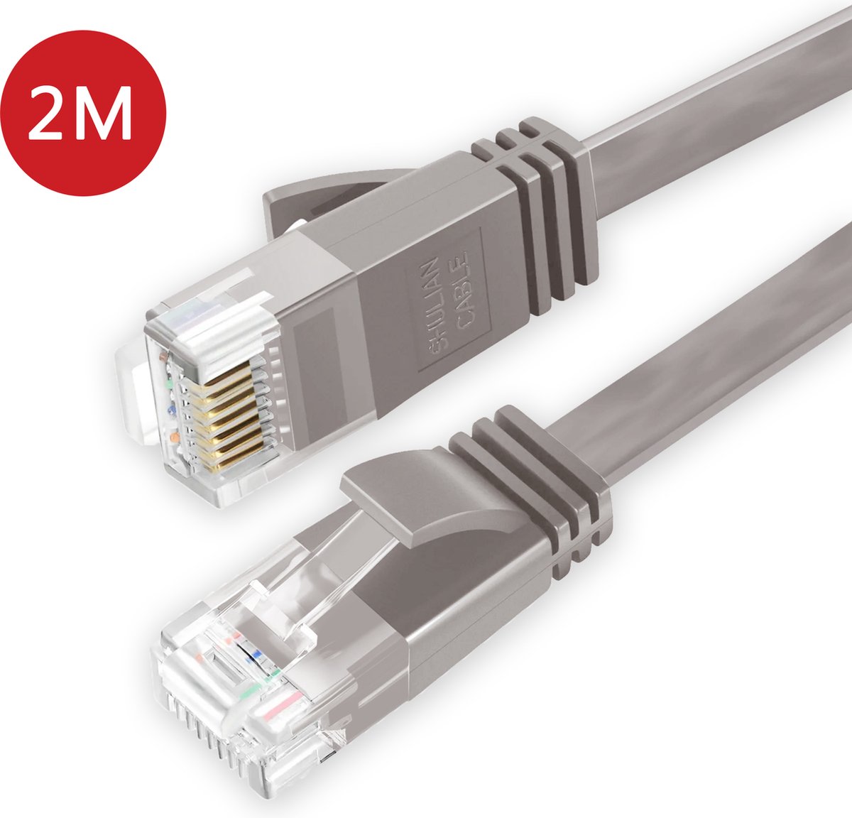 BukkitBow - Cat6 - U/UTP Kabel – Netwerkkabel – Extra Plat – 2 Meter – Grijs