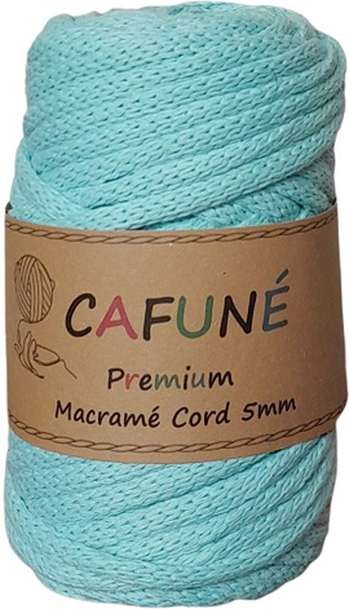 Cafuné Macrame Koord- Premium - 5 mm-Mint-40 meter-Gevlochten Koord-Gerecycled Katoen-Touw-Haken-Breien-Weven-Poef Haken-Kussen Haken-Gehaakte Mand-Macramé Pakket- Haken voor beginners
