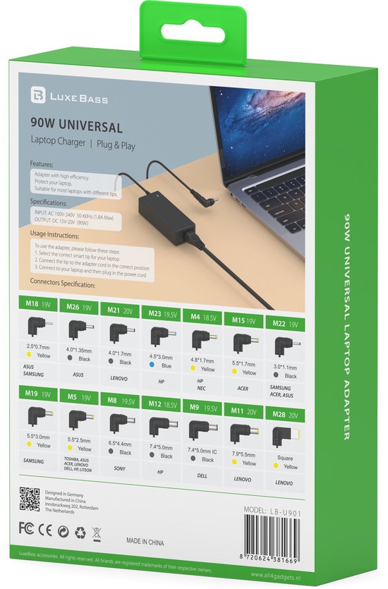 Universele Laptop Adapter 45W - 65W - 90W - Geschikt voor: Asus - Acer - HP  - Dell -... | bol