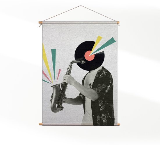 Textielposter De saxofoon CM) - Wandkleed - Wanddoek - Wanddecoratie