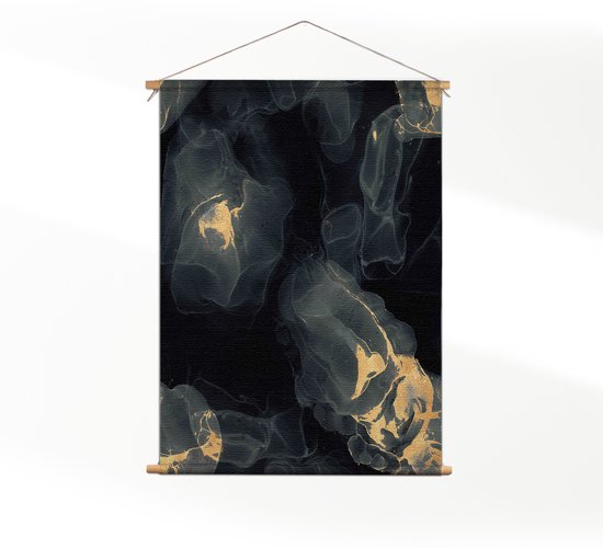 Textielposter Abstract Marmer Look Zwart met Goud 03 L (85 X 60 CM) - Wandkleed - Wanddoek - Wanddecoratie