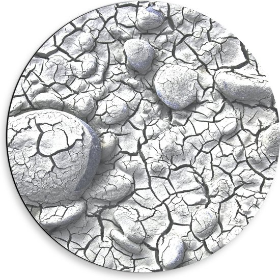 Dibond Muurcirkel - Scheuren Patroon in Stenen Ondergrond - 50x50 cm Foto op Aluminium Muurcirkel (met ophangsysteem)