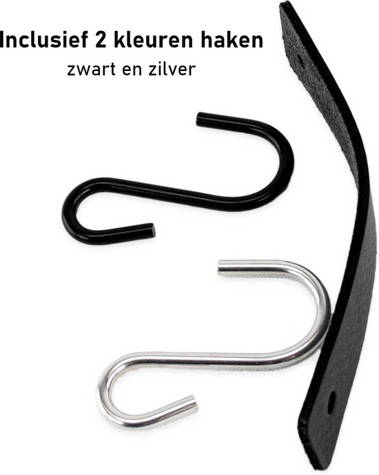 Zwarte leren lus met een zwarte en een zilveren S-haak.