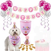 Ensemble d'anniversaire pour chien 20 pièces Happy Birthday rose, blanc, noir et or - chien - anniversaire - ballon - bandana - guirlande - animal de compagnie - anniversaire de chien