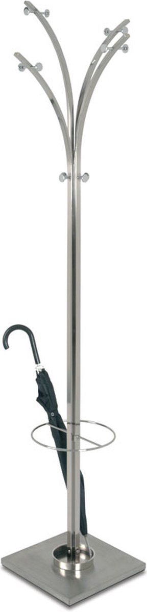 Staande kapstok – Chroom metaal – Paraplubak en verzwaarde voet – 45x45x187 cm – Modern en stabiel