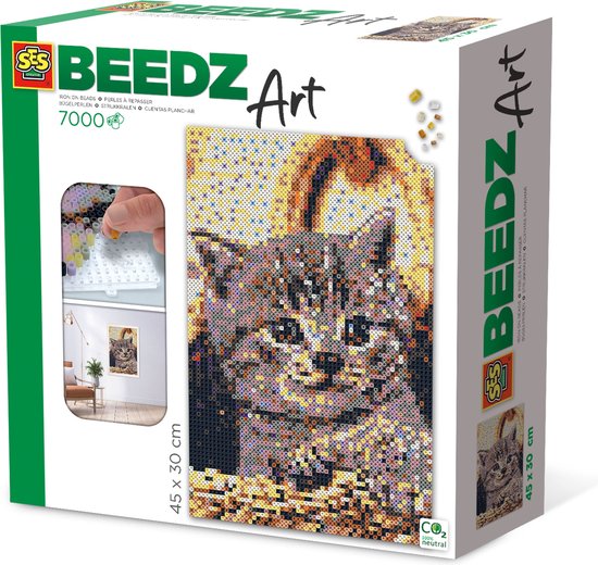 SES Beedz Art - Poes - Kat - 7000 strijkkralen - kunstwerk van strijkkralen - complete set inclusief grondplaten en strijkvel