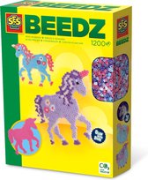 SES Beedz - Strijkkralen met legbord - grondplaat, 1200 strijkkralen en strijkvel - fantasie paard - unicorn - glow in the dark - PVC vrij