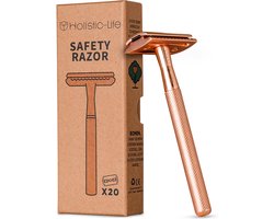 Safety Razor + 20 RVS Scheermesjes – Vrouw & Mannen – Scheren – Zero Waste Veiligheidsscheermes – Duurzaam Cadeau – Double edge blades