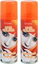 Goodmark Carnaval verkleed haarverf/haarspray - 2x - supporters - oranje - busjes 125 ml
