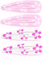 Klik-klak haarspeldjes roze-wit-paars met bloemen patroon