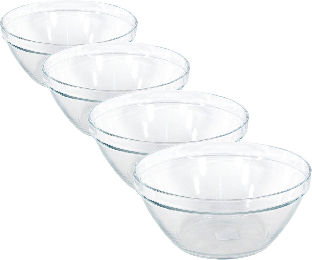 4x Glazen chipsschalen/keukenschalen Pompei 20 cm/2 liter - Schalen/kommen/mengkommen van glas - Merkloos