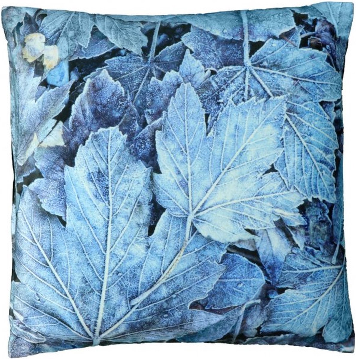 Unique Living Kussens gevuld - Unique Living - Bladeren print - Achterkant effen donker blauw - 45x45 cm Blauw tinten