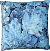 Kussens gevuld - Unique Living - Bladeren print - Achterkant effen donker blauw - Verpakt per 2 stuks - 45x45 cm