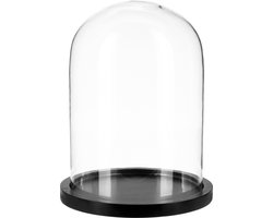 Atmosphera Home decoratie glazen stolp op houten plateau - glas/zwart - D23 x H29 cm - Woonaccessoires