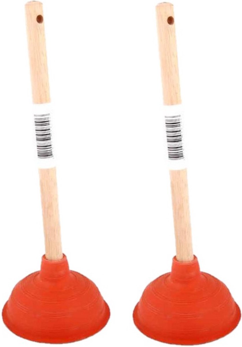 Toilet/gootsteen ontstopper Plopper - 2x - met houten steel - 40 cm - Ontstoppers/ploppers