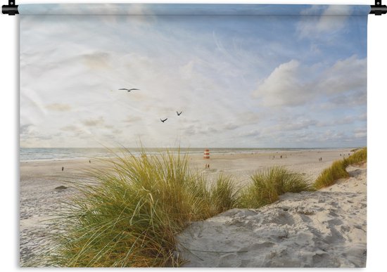 Wandkleed - Wanddoek - Strand - Zee - Vogels - 120x90 cm - Wandtapijt