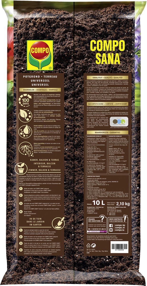 COMPO SANA Terreau universel - engrais inclus effet 100 jours - pour  plantes... | bol