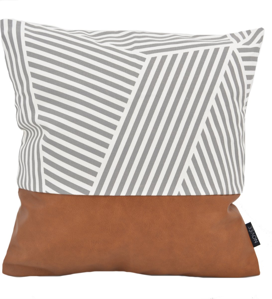 NOVÉE Sierkussen Vida Nova #2 | 45 x 45 cm | Katoen / PU Leder Grijs-Bruin