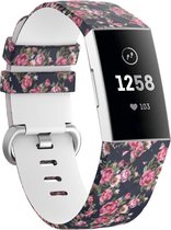 Siliconen Smartwatch bandje - Geschikt voor Blue Rose Fitbit Charge 3 / 4 bandje - Strap-it Horlogeband / Polsband / Armband - Maat: Maat L