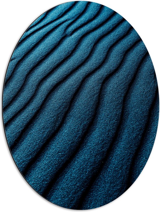 Dibond Ovaal - Patroon van Blauwe Kleine Banen - 51x68 cm Foto op Ovaal (Met Ophangsysteem)