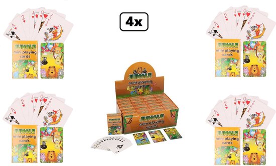 4x Mini set de cartes à jouer animaux de la jungle - 6cm x 4cm x 1.5cm - Cartes à jouer lion éléphant singe cartes de jeu