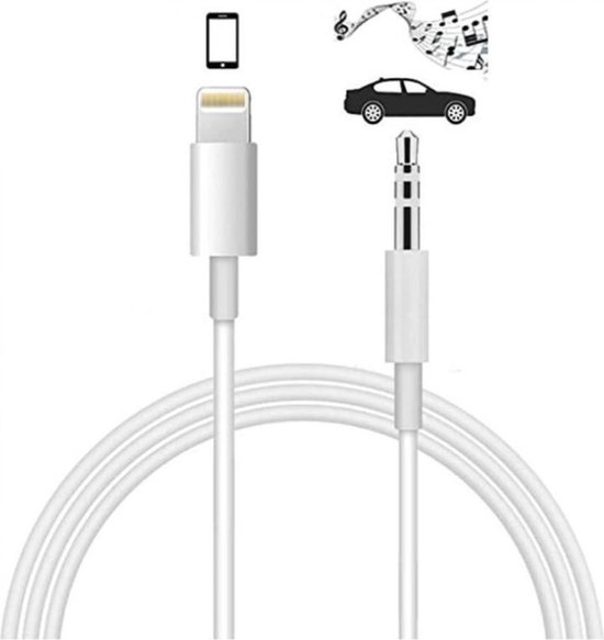 Audio AUX kabel naar Lightning USB - 3.5mm Hoofdtelefoon Muziek Aansluiting - Audio Jack - Autokabel - Wit