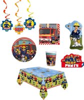 Brandweerman Sam - Feestpakket - Feestartikelen - Kinderfeest - 8 Kinderen - Tafelkleed - Bekers - Servetten - Bordjes - Uitnodigingen - Folie ballon - Plafond swirls.