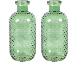 Countryfield Bloemenvaas Cactus Dots - 2x - groen transparant - glas - D11 x H24 cm Countryfield Bloemenvaas Cactus Dots - 2x - groen transparant - glas - D11 x H24 cm