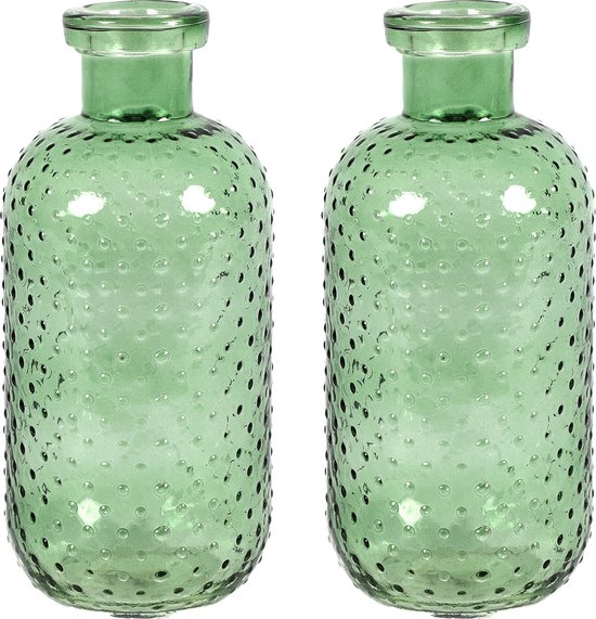 Countryfield Bloemenvaas Cactus Dots - 2x - groen transparant - glas - D11 x H24 cm