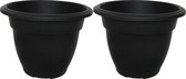 Whitefurze Buiten plantenpot/bloempot/planter - 2x - zwart - kunststof - D30 x H23 cm
