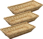 Broodmandje/stokbrood mandje - 3x - rotan/riet - 17 x 37 x 7 cm - Serveermandjes voor broodjes