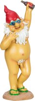 Tuinkabouter beeld Happy Nudist - Polystone - Bloot en bezopen - 31 cm - Origineel fun kado - Stoute kabouters