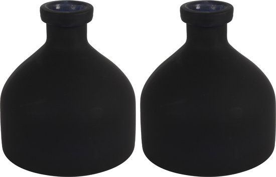 Countryfield Bloemenvaas Low Bottle - 2x - mat zwart - glas - D18 x H20 cm - Buikfles