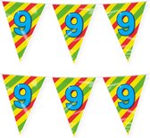 Paperdreams verjaardag 9 jaar thema vlaggetjes - 2x - feestversiering - 10m - folie - dubbelzijdig