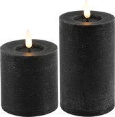 Countryfield LED kaarsen - set 2x - zwart - D7,5 x H8 en H12,5 cm - timer