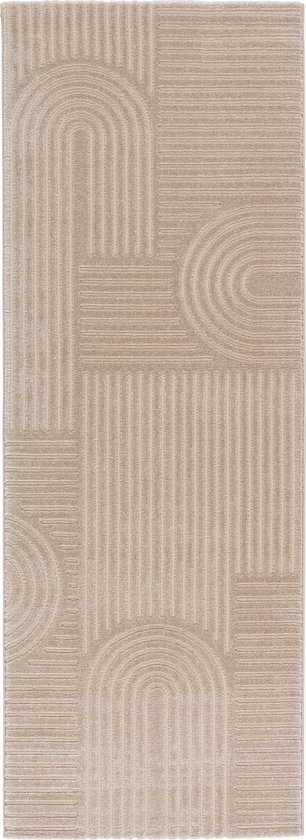 Laagpolig Vloerkleed, Loper, Woonkamer, Boho Geometrisch -Beige - 80cm x 220cm - Superzacht Modern Vloerkleed