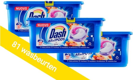 Dash PODS All in 1 Lenor wasmiddel in capsules amber 81 wasbeurten (3x27 wasbeurten)