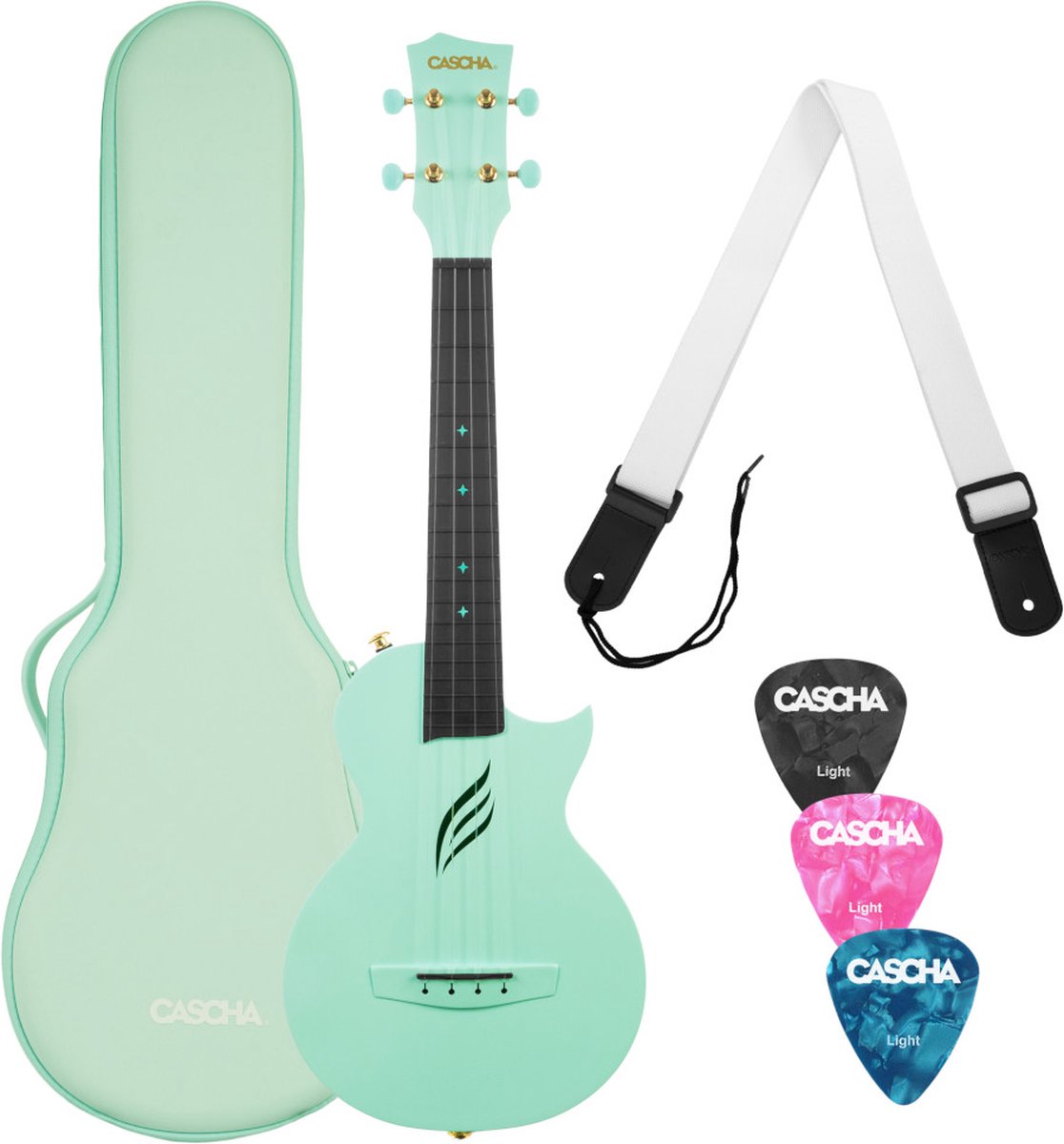 Cascha HH 2287 Carbon Concert Ukelele Mint met Softcase