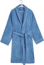 Badjas katoen - ochtendjas voor hem & haar - dames & heren - velours katoenen badjas - betaalbare luxe - denimblauw - maat S