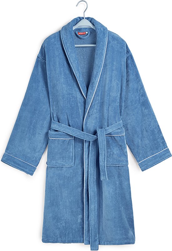 Badjas coton - robe de chambre pour lui & elle - femme & homme - peignoir coton velours - luxe abordable - bleu denim - taille S