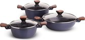 Ensemble de casseroles en aluminium bleu exclusif Valdinox Imperial 6 pièces avec revêtement antiadhésif - Convient à l'induction - Ensemble de casseroles