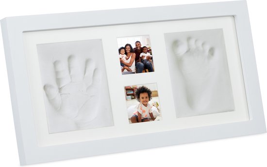 Relaxdays fotolijst met gipsafdruk baby - afdruk baby voet en hand - klei afdruk baby