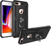 Hoesje Geschikt voor Apple iPhone 6/6S Plus Stevige Magnetische Anti shock ring back cover case- schokbestendig/TPU met stand kleur Zwart + gratis screenprotector