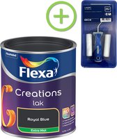 Flexa Creations - Lak Extra Mat - Royal Blue - 750 ml + Flexa Lakroller - 4 delig