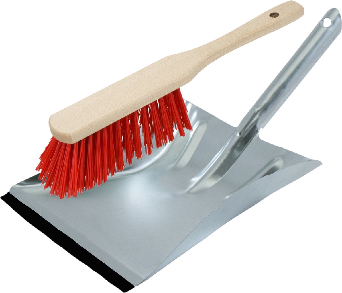 Goedkoopste Stoffer en blik zilver/rood van verzinkt metaal/hout inclusief lip voor buiten - Elaston stoffers