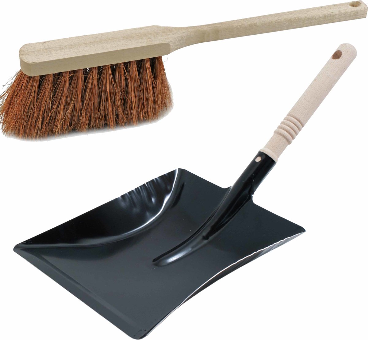 Goedkoopste Stoffer en blik van zwart metaal en kokosvezel voor binnen en buiten - Extra lange stoffers 45 cm